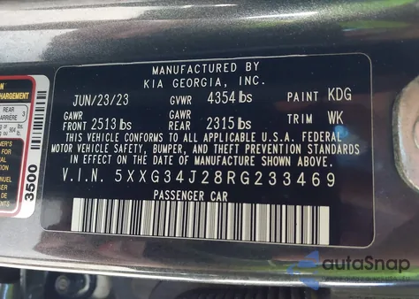 2024 Kia K5 Ex z USA, uszkodzony, nr VIN 5XXG34J28RG233469